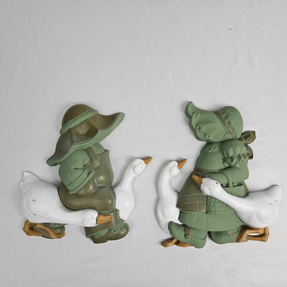 Vintage Geese Burwood 1988 Boy Girl Wall Decor Plaques Set Country Grandmacore